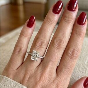 Emerald Cut Moissanite Ring 1.36 CT • Sterling Silver • Pavé Band • Size 11